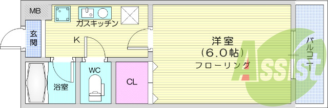 1K、バストイレ別、南向き、TVインターホン