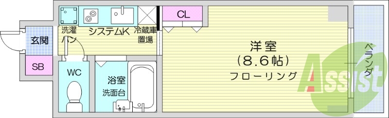 １K、駐輪場一台無料、室内洗濯機置場、バストイレ別