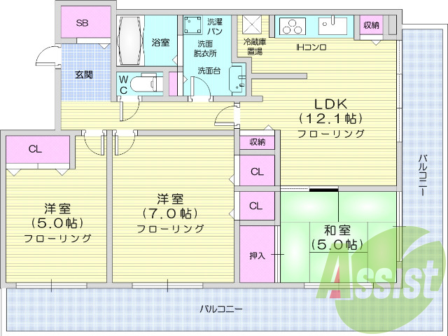 ３LDK、浴室乾燥機、モニタ付きインターホン、