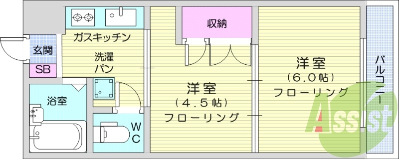 2K、カメラ付きインターフォン、エレベーター、バストイレ別