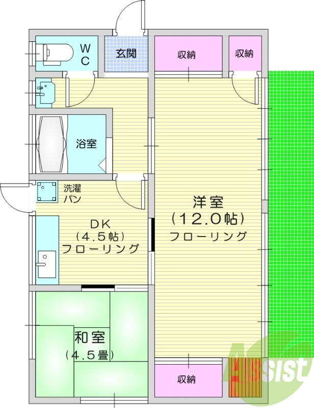 2DK、都市ガス、エアコン、追炊き機能、独立洗面台
