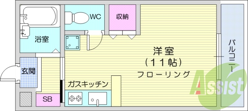 １R、エアコン、洗面台、シャワー、室内洗濯機置場、照明機器