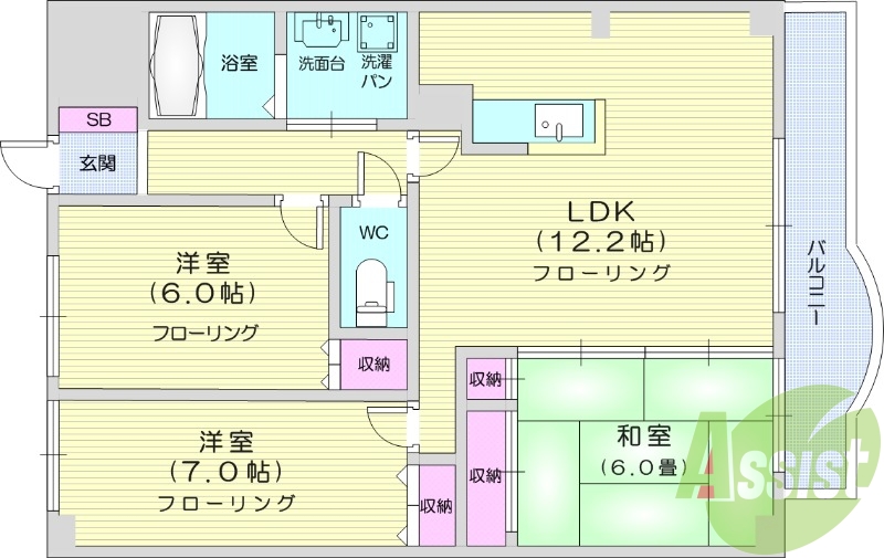 3LDK、対面式キッチン、オートロック、追い焚き