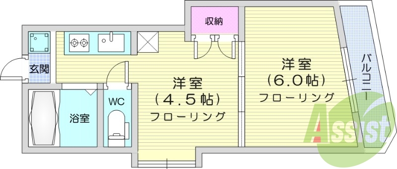 2K、バストイレ別、インターネット無料、エレベーター