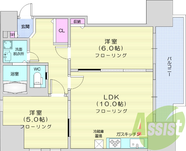 2LDK、バストイレ別、追い炊き機能、システムキッチン