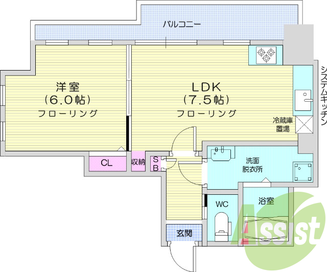 １LDK、バストイレ別、追い炊き機能、システムキッチン