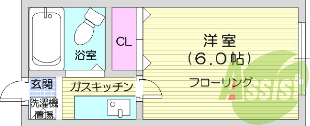 1K、エアコン、都市ガス、シャワー、バランス釜、給湯器