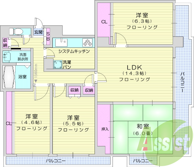 4LDK、追い焚き、システムキッチン、都市ガス。