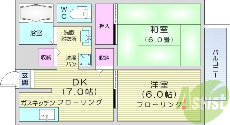 2DK、追い焚き、収納、独立洗面台、ウォシュレット、エアコン