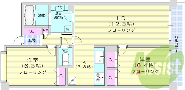 2ＬＤＫ、オートロック、システムキッチン、トランクルームあり