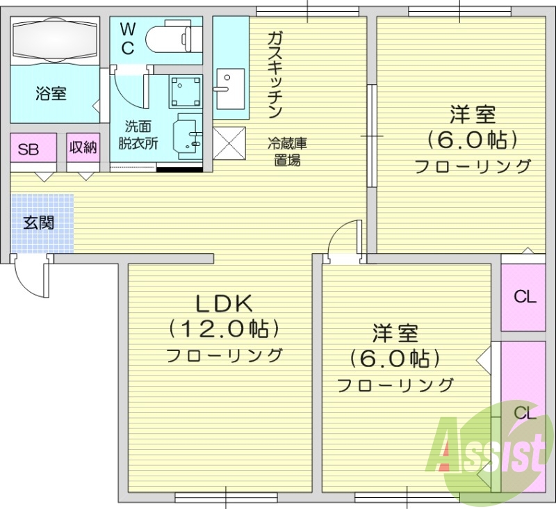 3DK、南向き、日当たり良好、バストイレ別