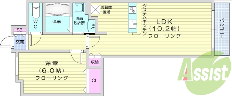 1LDK、追い焚き機能付き浴室、独立洗面化粧台有