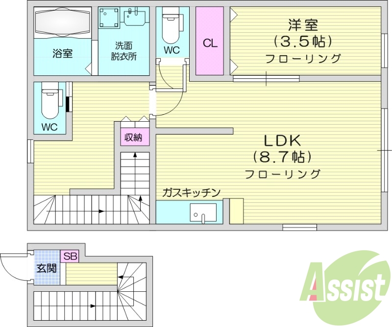 1LDK、追い焚き機能付き、インターネット無料