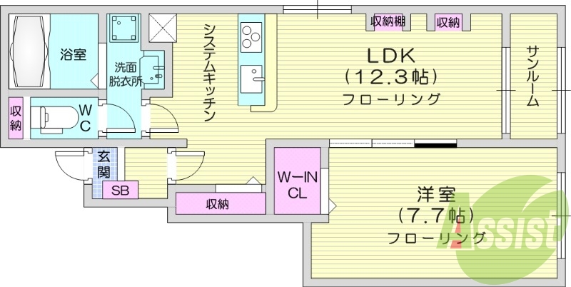 1LDK、エアコン2台、インターネット無料