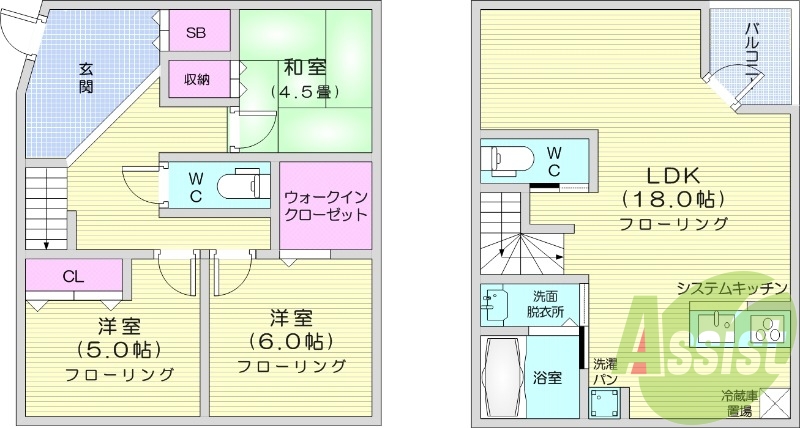 3LDK、ウォークイン、IH3口、追い焚き、独立洗面台