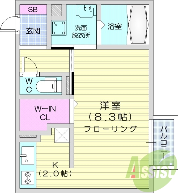 1K、オートロック、防犯カメラ、モニター付きインターフォン