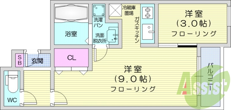 1LDK、ネット無料、防犯カメラ、TV付きインターフォン