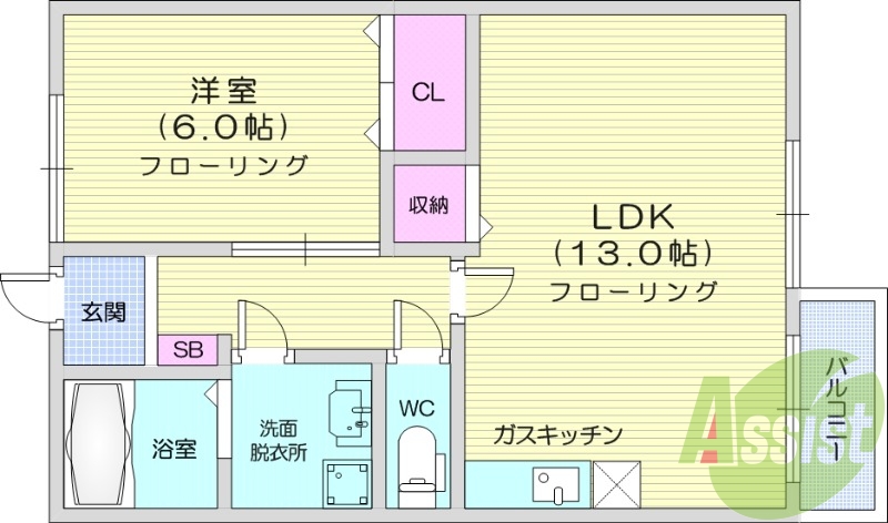 1LDK、角部屋、モニタ付インターホン、エアコン