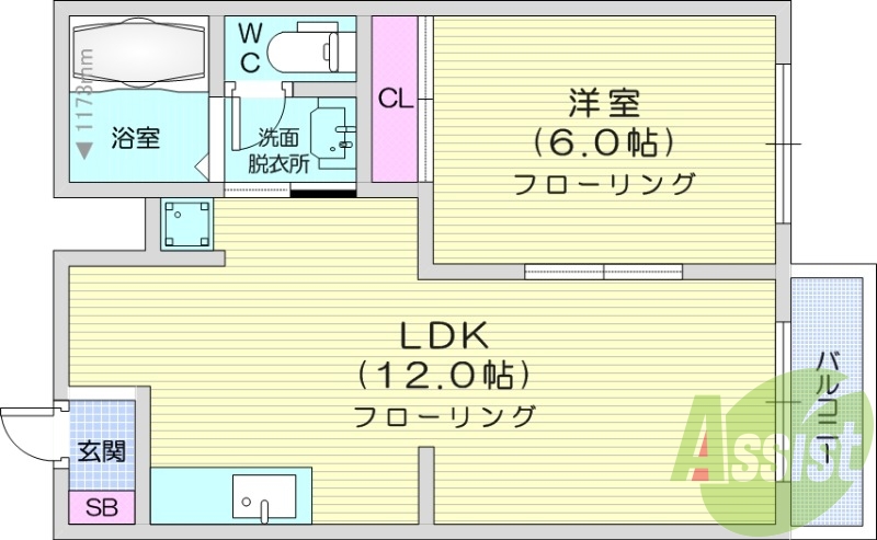 1LDK、角部屋、バストイレ別、トランクルーム、追い焚き機能