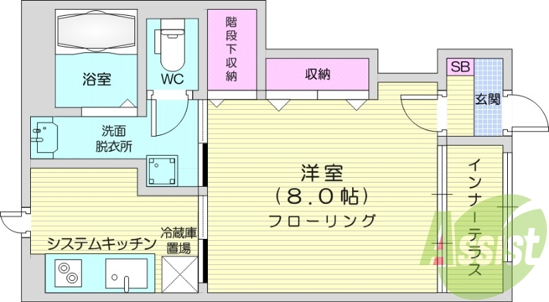 １K、バストイレ別、クローゼット、収納、室内洗濯機置場