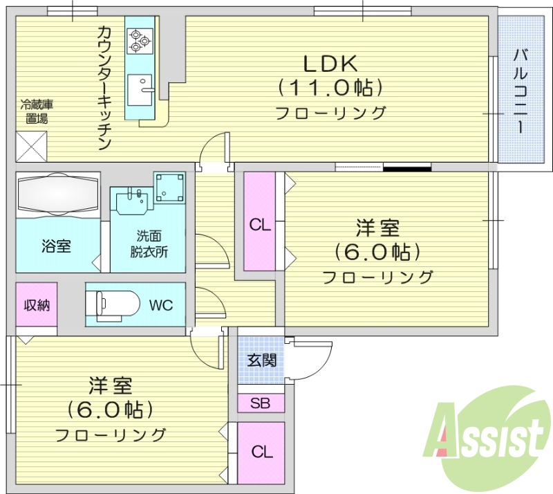 2LDK、温水洗浄便座、モニター付きインターホン、追い焚き