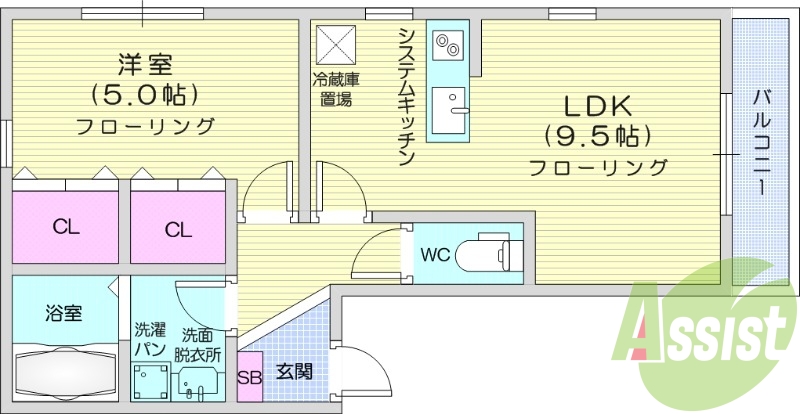 1LDK、宅配ボックス、インターネット無料