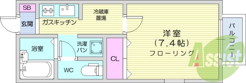 1K、独立洗面台、インターネット無料、バストイレ別