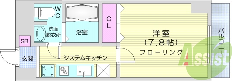 オール電化、広々1Ｋ、独立洗面台、シャワートイレ