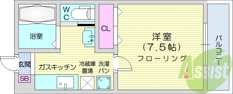 1K、独立洗面台、都市ガス、モニター付きインターフォン