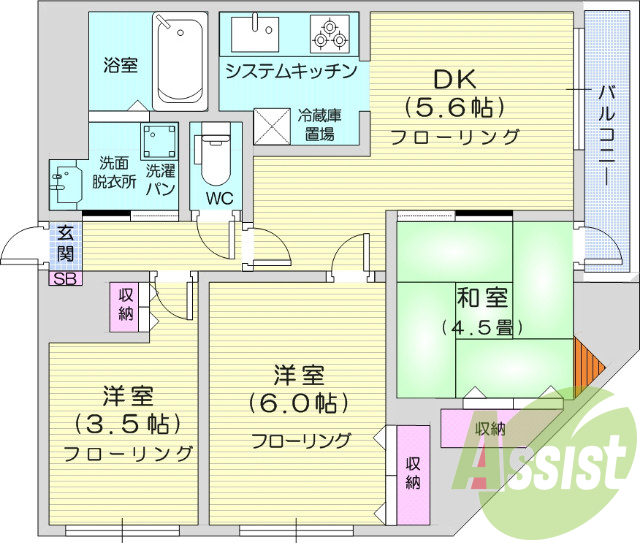 2SDK、角部屋、システムキッチン、オートロック、B・T別