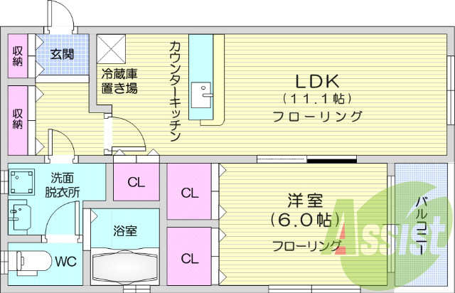 １LDK、エアコン、BS、下駄箱、インターホン