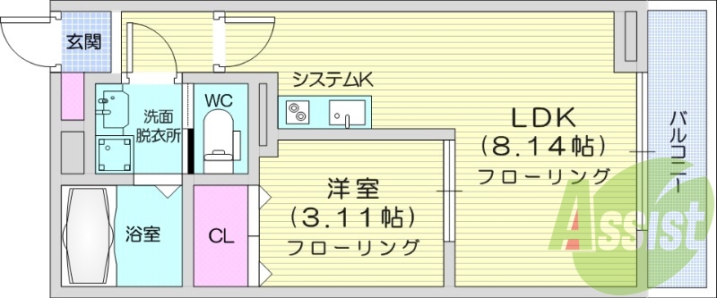 1LDK、フローリング、浴室乾燥機、モニター付きインターホン