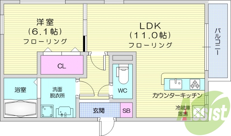 1LDK、追い焚き、ネット無料、防犯カメラ、オートロック