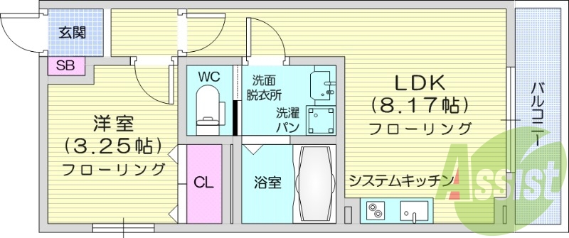 1LDK、フローリング、浴室乾燥機、モニター付きインターホン