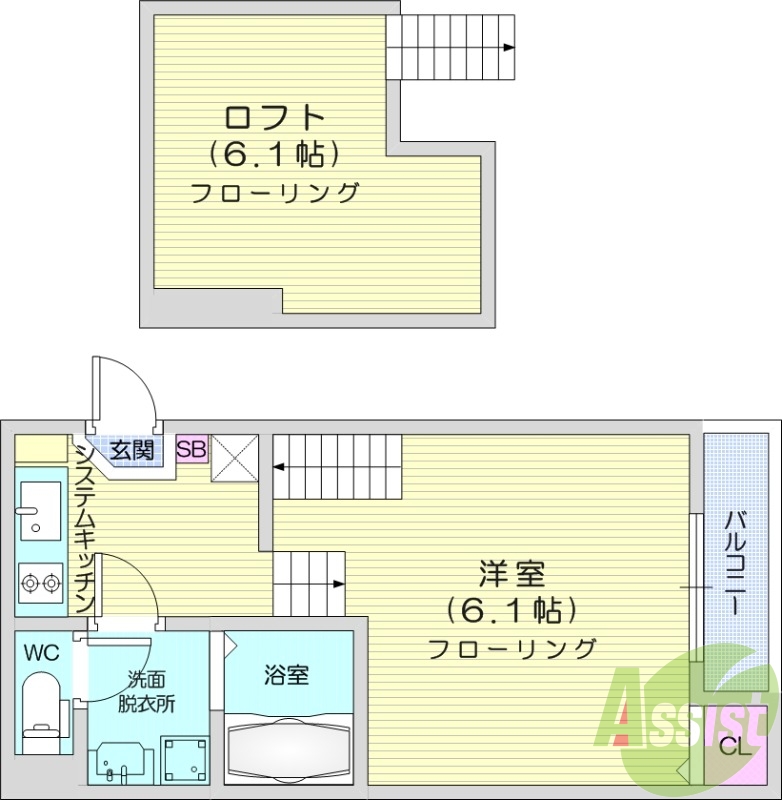 1K、ロフト付き、ネット使用料無料、デザイナーズ