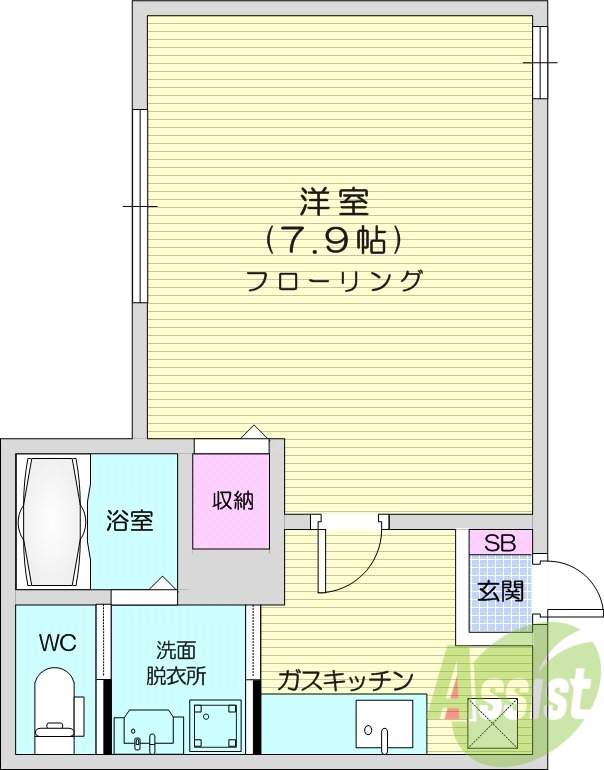 1K、エアコン、モニター付きインターホン