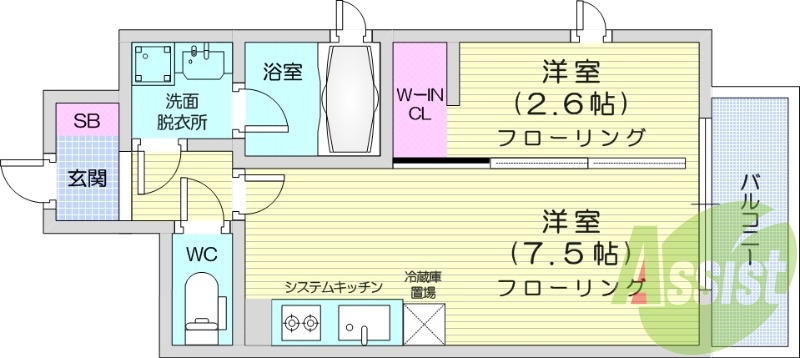 1DK、システムキッチン、浴室乾燥機、オートロック