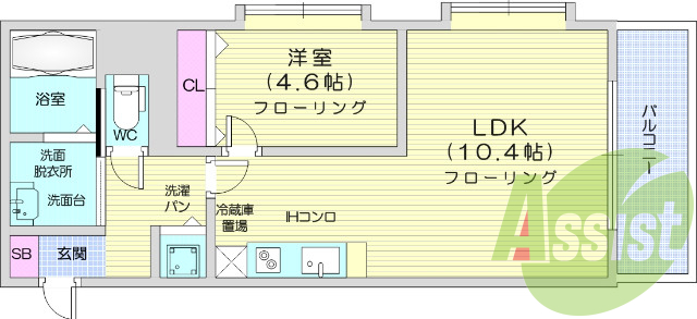 1LDK、南向き、IHキッチン、インターネット使用料無料