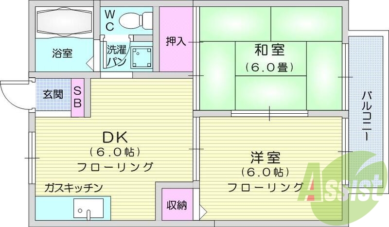 ２DK、バストイレ別、収納スペース充実した環境です。