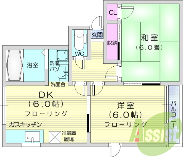 2DK、独立洗面台、エアコン、インターホン