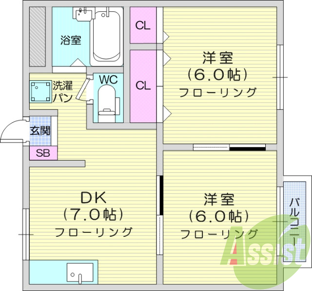 2DK、温水洗浄便座、エアコン、モニタ付インターホン
