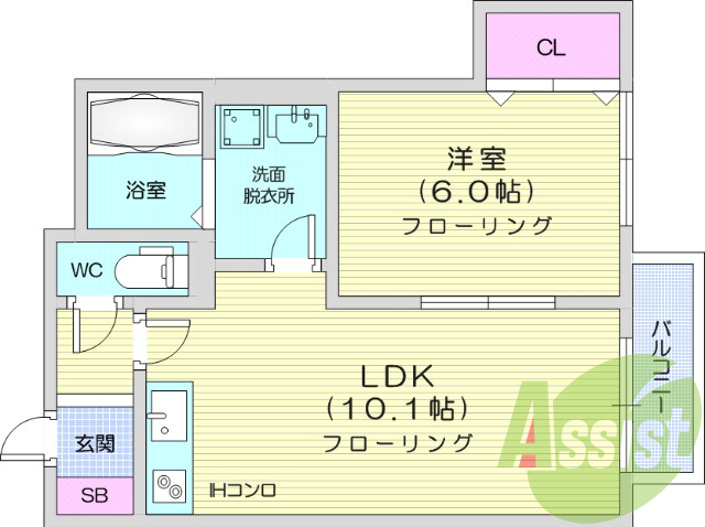 1LDK、システムキッチン、バルコニー、エアコン