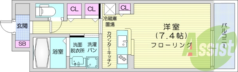 1K、エアコン、バストイレ別、独立洗面台、