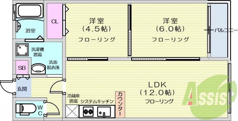 2LDK、ペット可、B/T別、モニター付きインターホン付き
