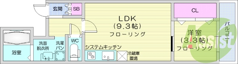 1LDK、システムキッチン、追い炊き機能、浴室乾燥機