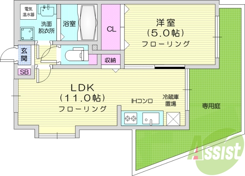 1LDK、オール電化、システムキッチン、TVインターホン