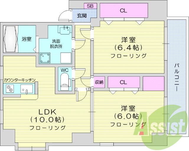 2LDK、オール電化、全室フローリング。
