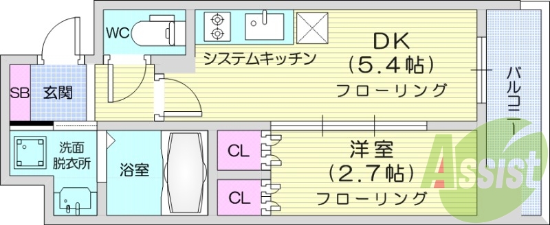 1DK、追い炊き機能、温水洗浄便座付き、インターネット無料