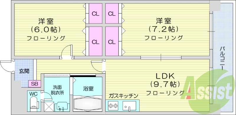 オートロック、広々2ＬＤＫ、エアコン2基