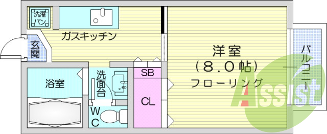 １Ｋ、バス・トイレ別、インターホン付き。